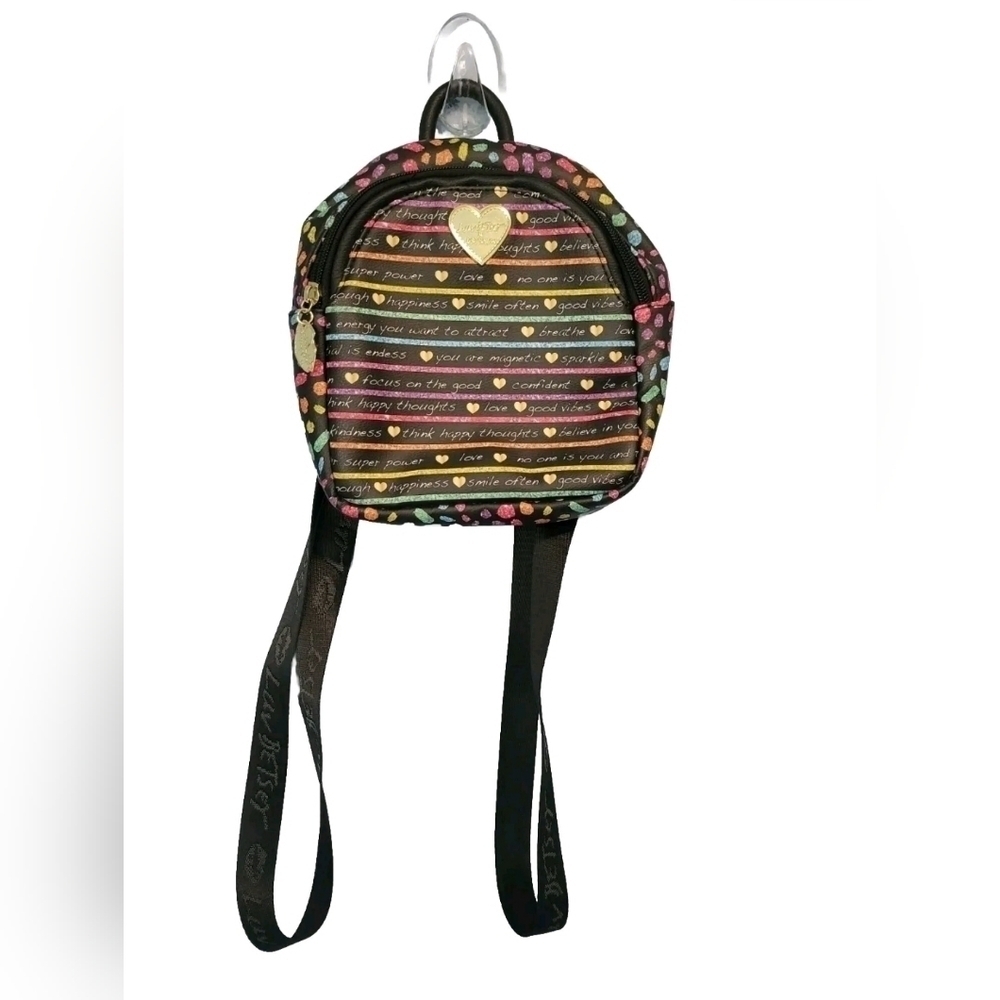 Luv Betsey by Betsy Johnson Rainbow Stripes Positive Verbage Small Backpack NWOT